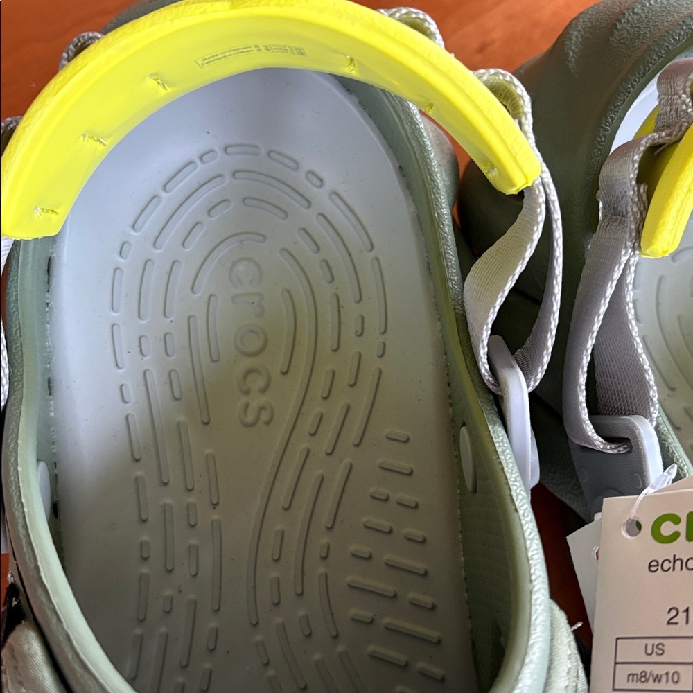 CROCS Echo Ripstop Moss Green Clog with Neon Yellow Heel Strap M8 W10 - Picture 3 of 10
